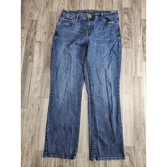 Levis 505 Jeans Womens 12 Blue Denim Straight Leg Zip Fly Stretch Mid Rise - Picture 1 of 14